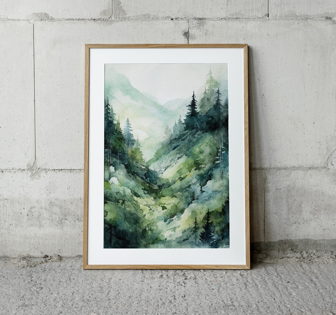 Mountain Forest Painting Pines Watercolor Pine Forest Wall Art Pine Trees Artwork Mountain Landscape - Image 4