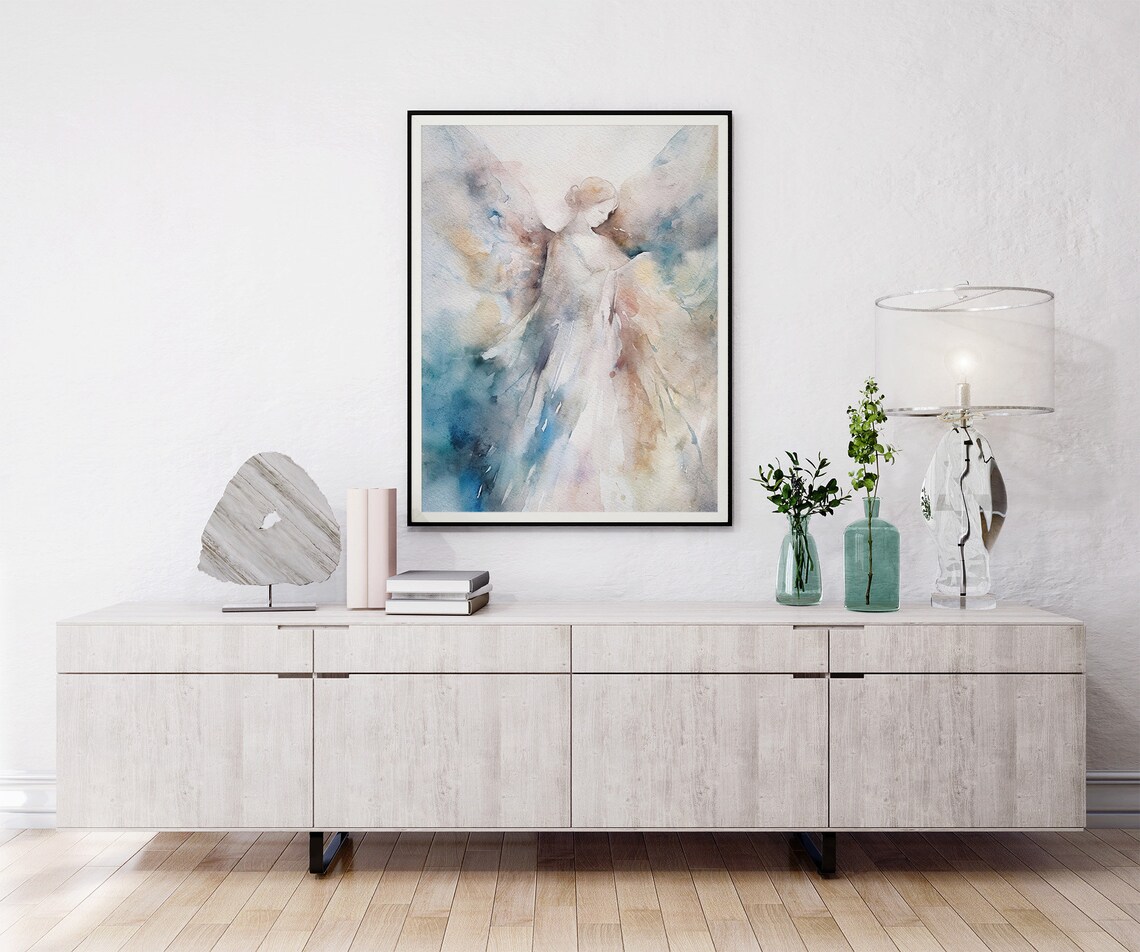 Angel Watercolor Art Print, Christmas Religious Decor - Image 3