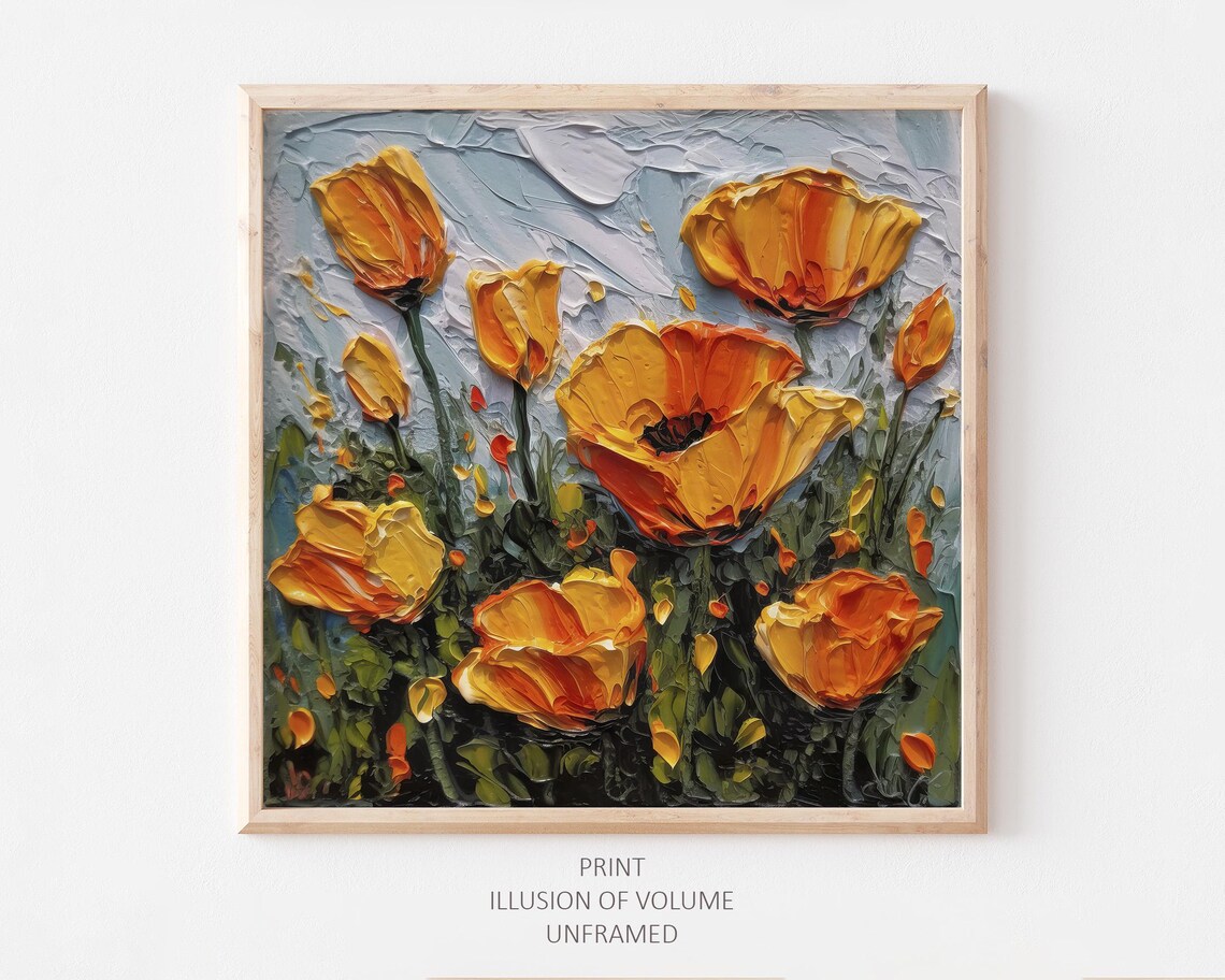California Poppy Oil Painting, Wildflower Art Print