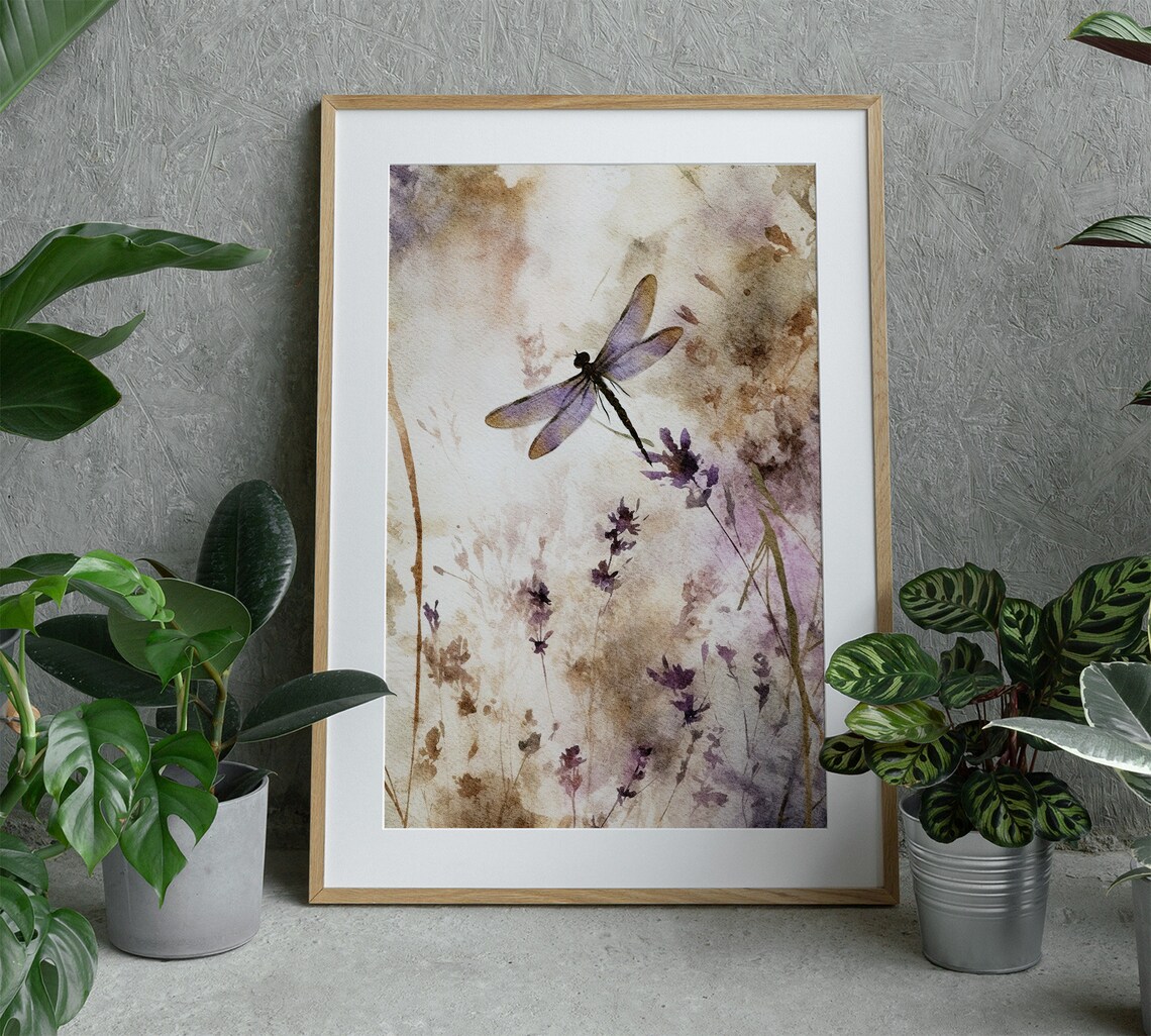 Dragonfly Watercolor Lavender Floral Art Print - Image 5