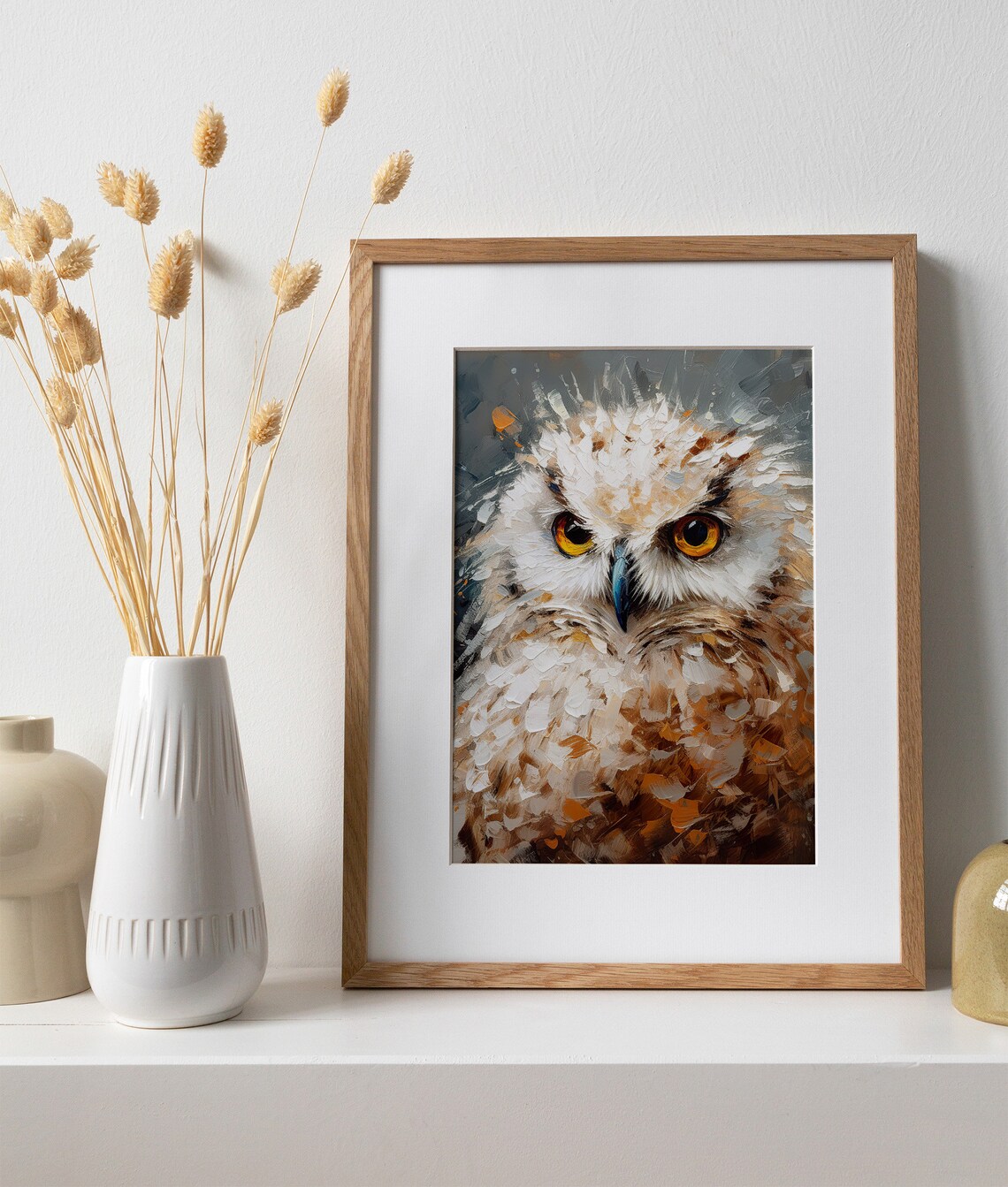 White Owl Golden Eyes Impasto Oil Painting Wild Bird Animal Art Poster - Image 4