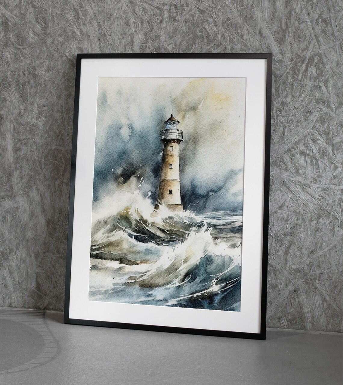 Lighthouse Watercolor Storm Sea Art Print, Nautical - Image 2