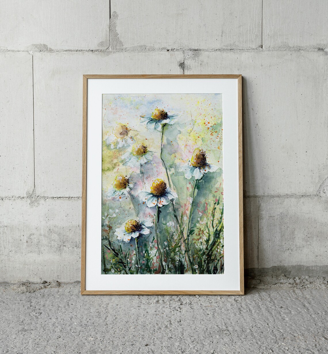 Daisy Watercolor Meadow Art Print, Floral Wall Decor - Image 2