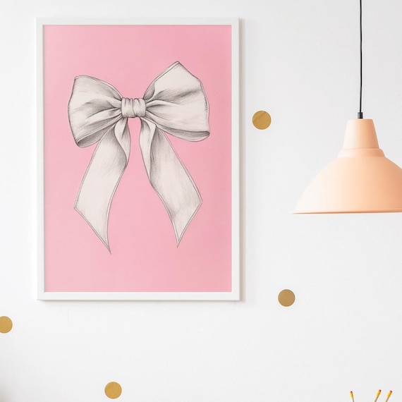 Cream Pencil Sketch Bow On Solid Pink Background Balletcore Poster