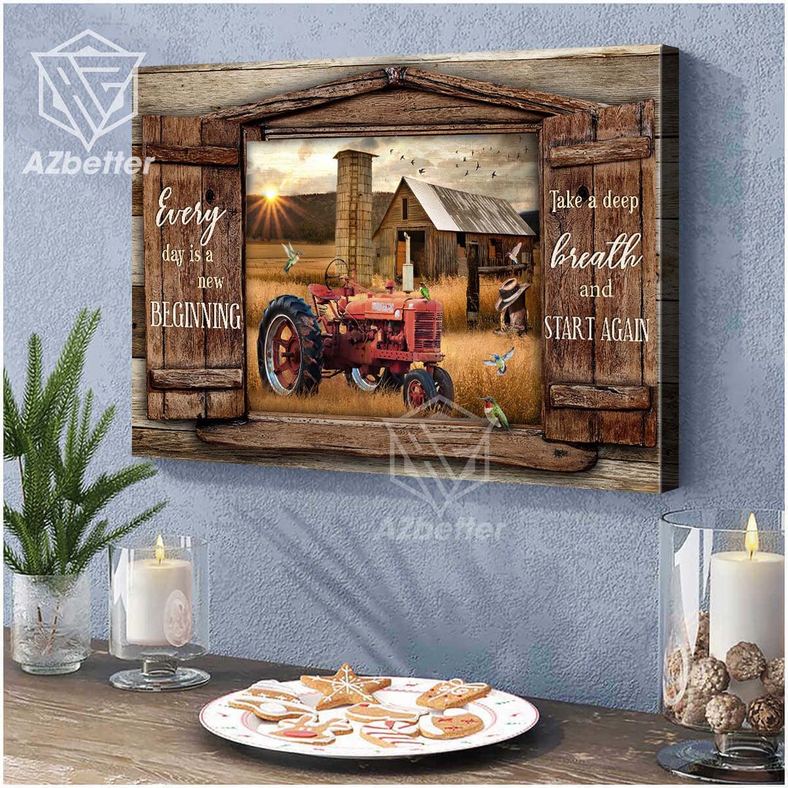 Every Day Is a New Beginning Red Tractor Barn Window Scene Poster - Image 4