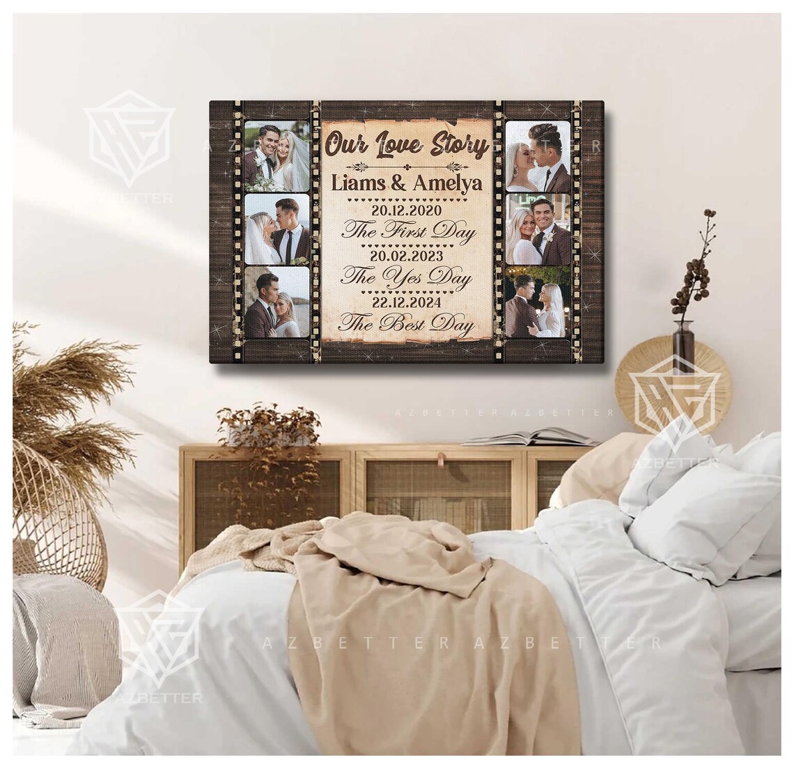 Our Love Story Liams and Amelya Wedding Date Photo Collage Poster - Image 5