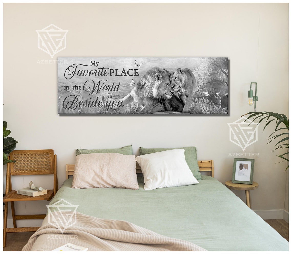 Lion Couple My Favorite Place In The World Is Beside You Valentine Bedroom Wall Art Lion Lover Wedding Anniversary For Wife - Image 3