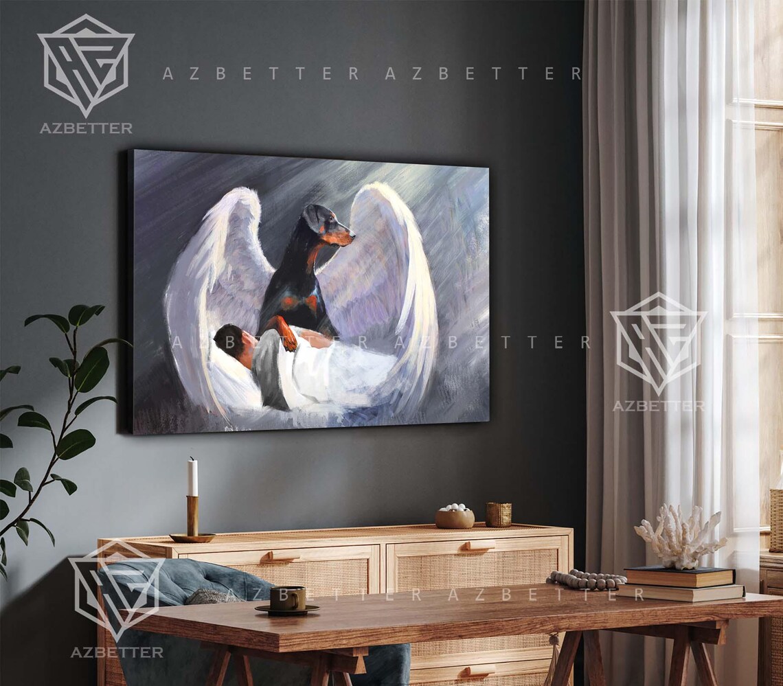 Doberman With Angel Wings Memorial Dog Heaven Keepsake Canvas Poster - Image 5