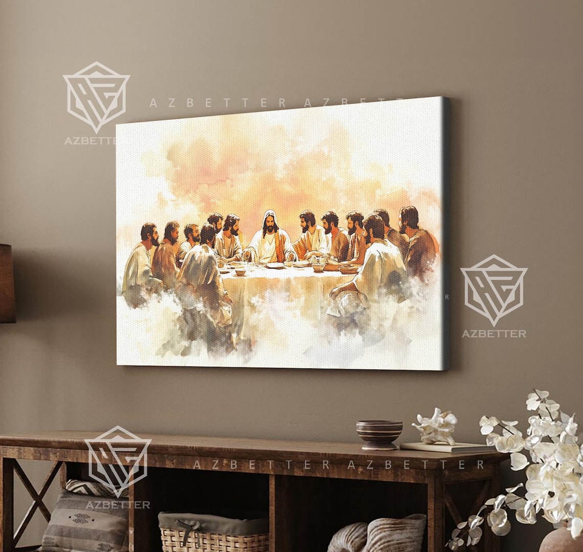 The Last Supper Jesus And Apostles Watercolor Framed Art Poster - Image 4