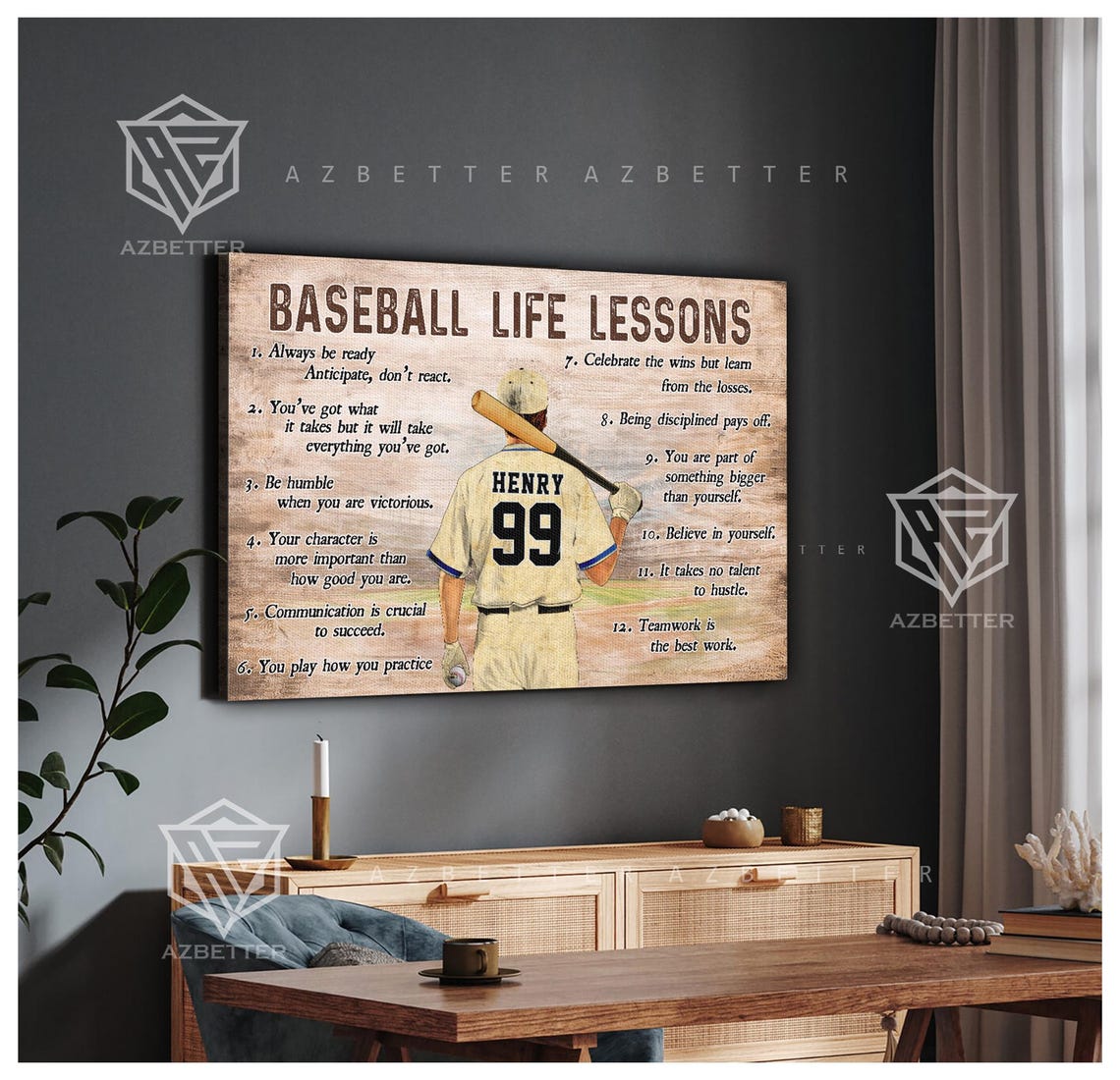 Baseball Life Lessons 12 Lessons Motivational Wall Decor Poster - Image 3