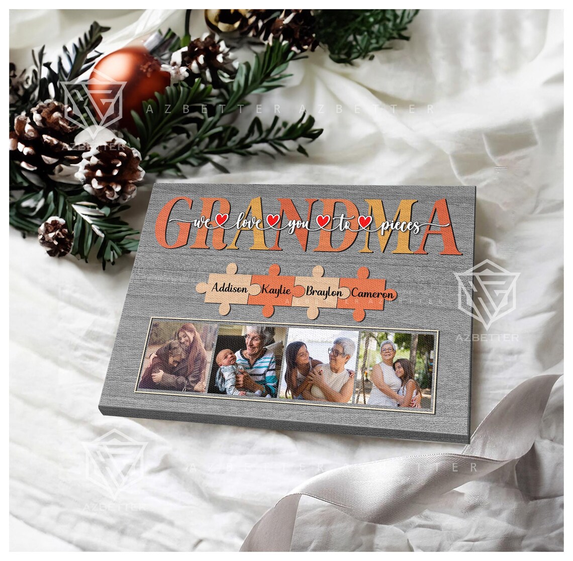 Grandma We Love You To Pieces Puzzle Photo Collage Canvas Poster - Image 2