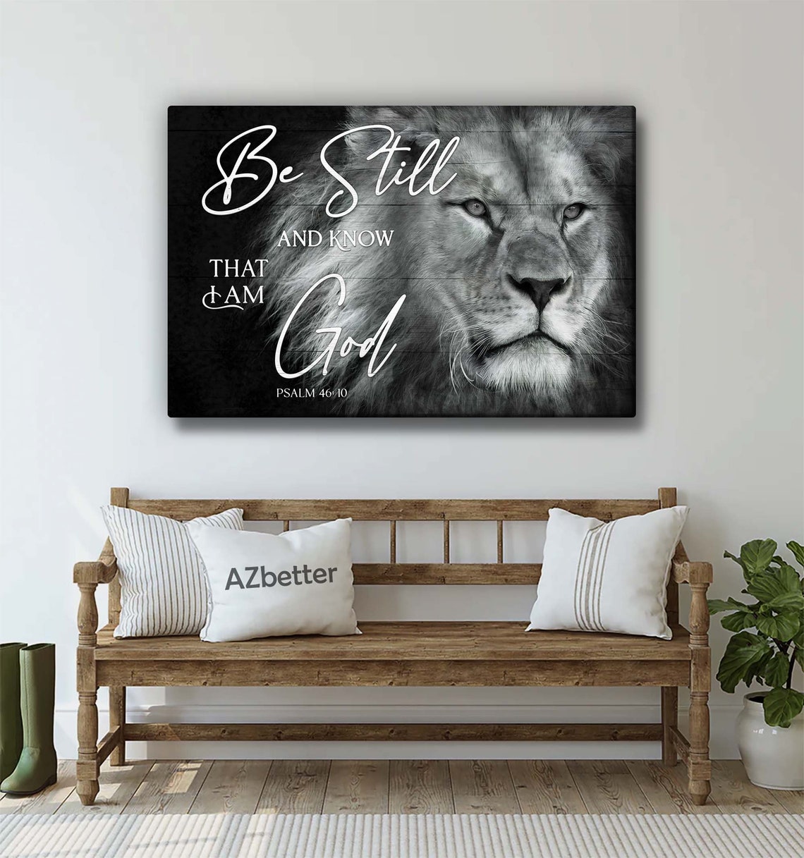 Black And White Lion Be Still And Know I Am God Psalm Verse Poster - Image 5