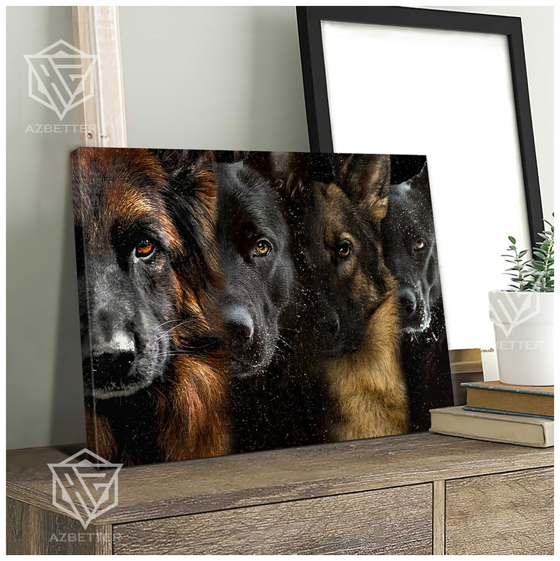 Four German Shepherd Dog Faces Close-Up Dramatic Portrait Poster - Image 5