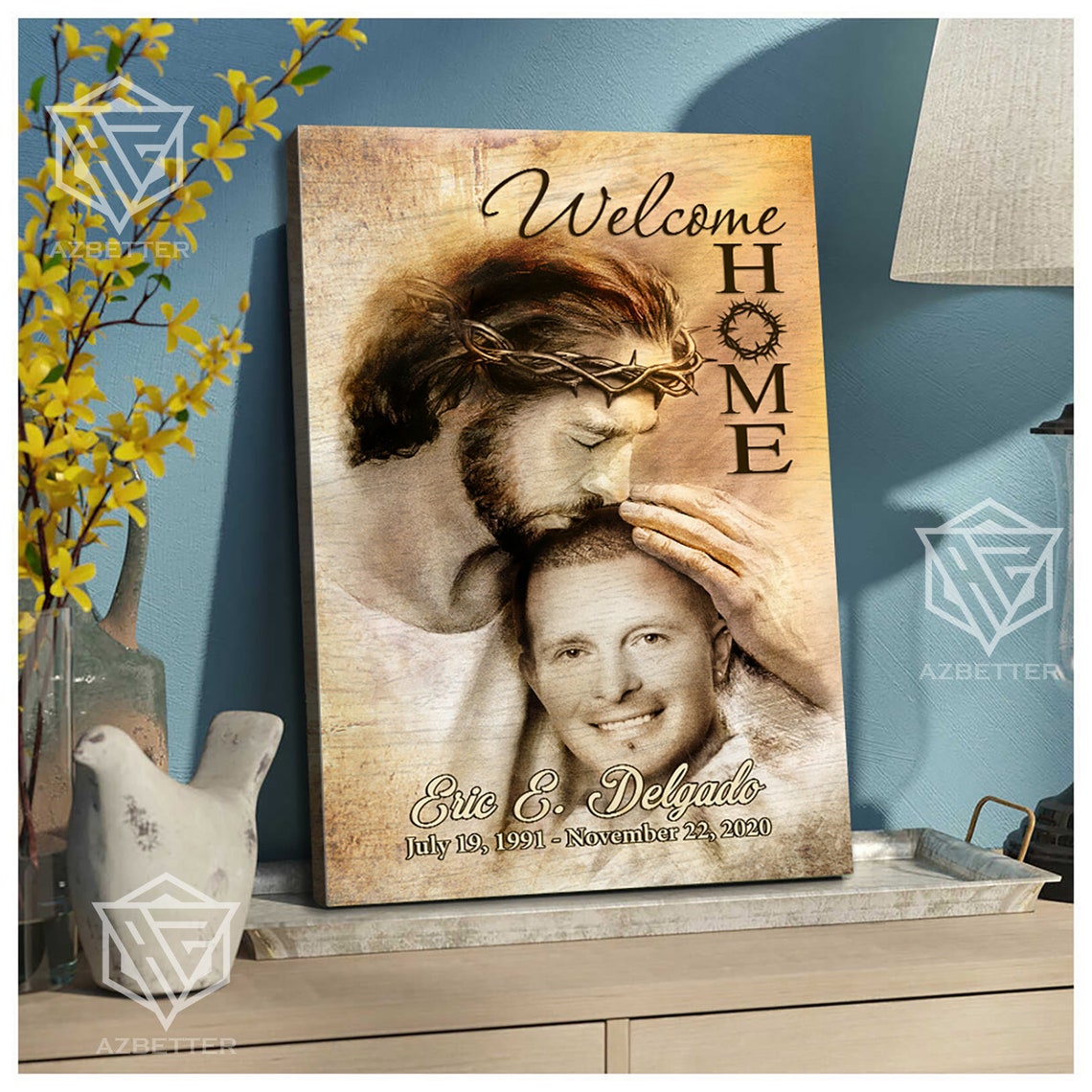 Welcome Home Jesus Blessing Smiling Girl Memorial Portrait Poster - Image 4