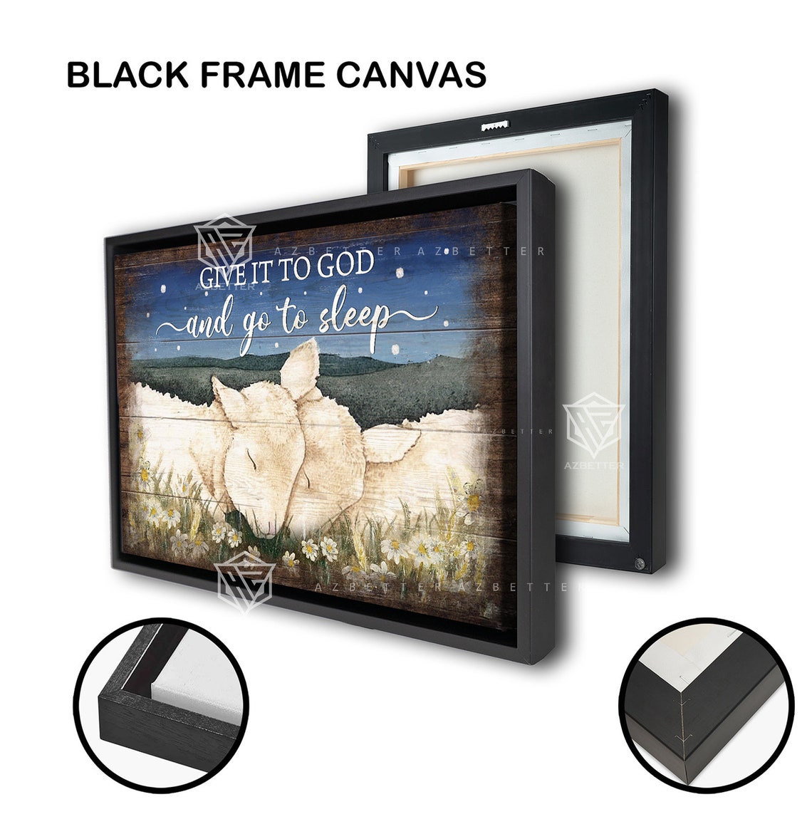 Give It To God And Go To Sleep Lambs Starry Night Daisies Poster - Image 2