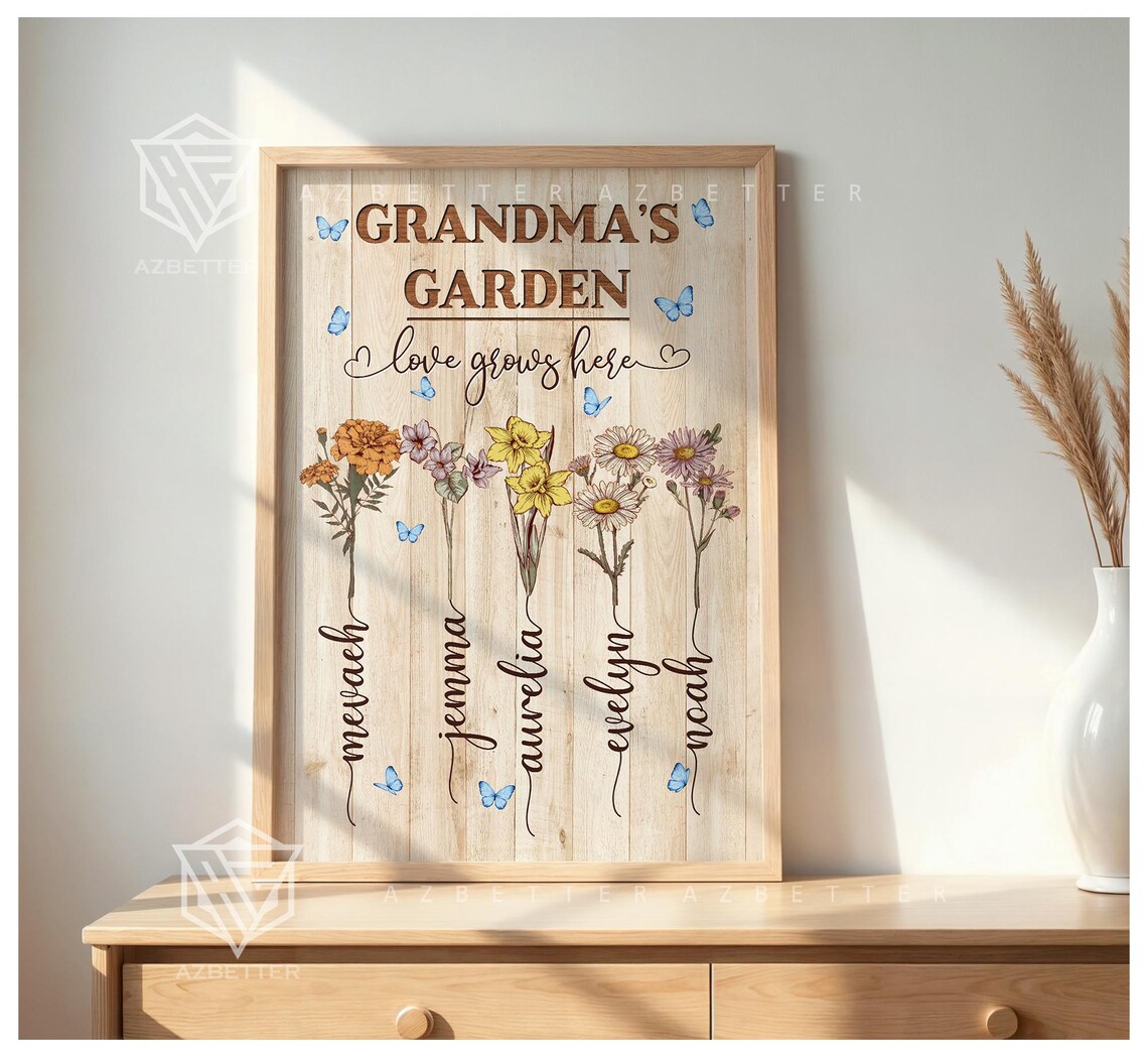 Grandma's Garden Love Grows Here Birth Month Flower Name Wall Poster - Image 2