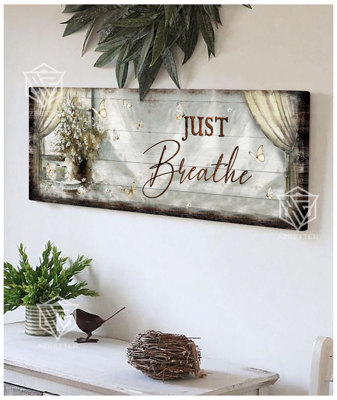 Just Breathe Sunlit Window Butterflies Flowers Scene Wall Poster - Image 2
