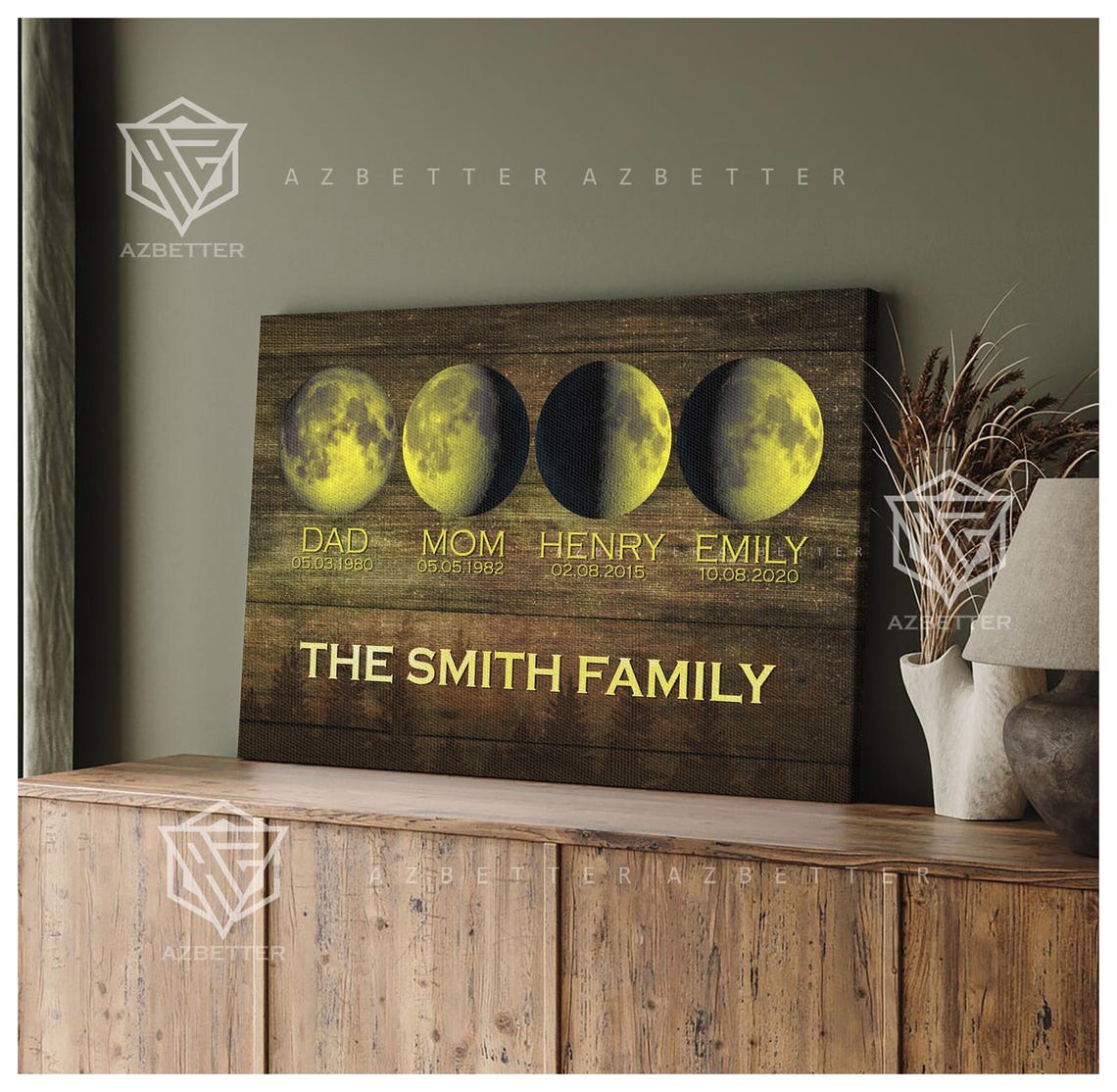 Personalized Moon Phase Family Custom Lunar Wall Art Unique Family Name And Date Print Celestial Decor Anniversary Gift - Image 5