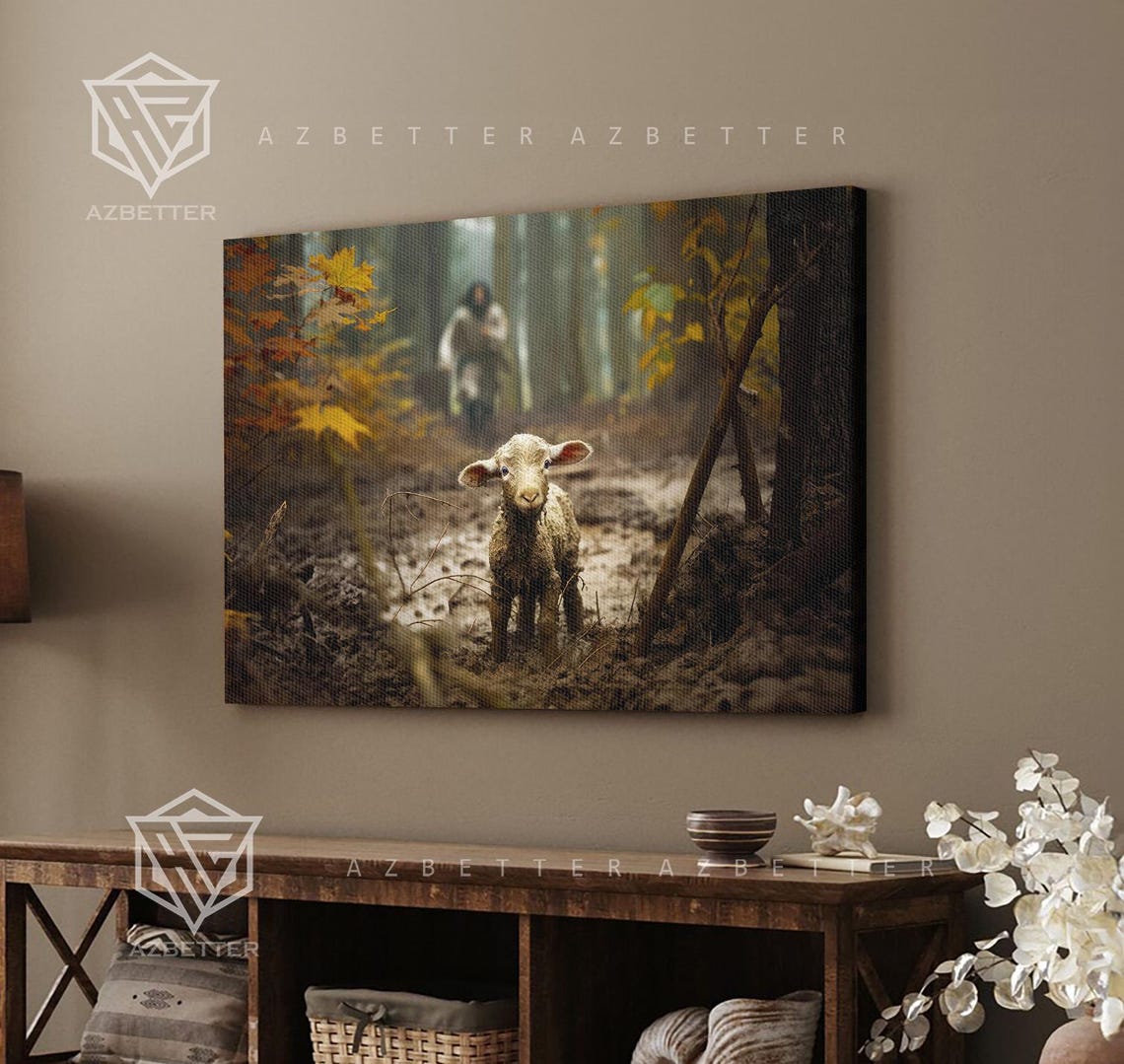 The Good Shepherd Finds The Lost Lamb Christian Jesus Canvas Poster - Image 3