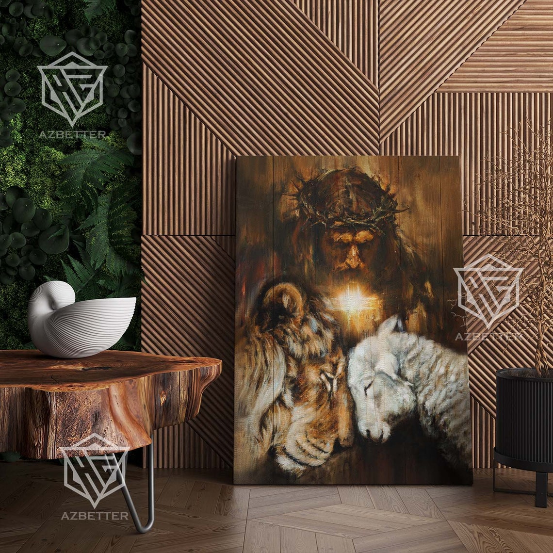 Jesus With Lion And Lamb Lion Of Judah Crown Of Thorns Poster - Image 3