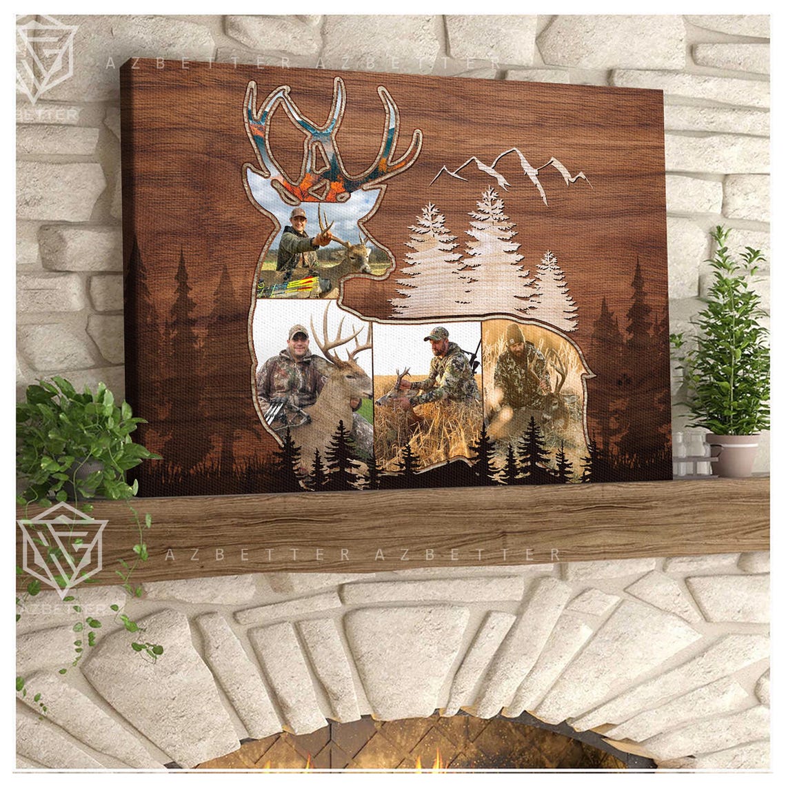 Deer Hunting Photo Collage Rustic Wildlife Buck Silhouette Wall Poster - Image 3