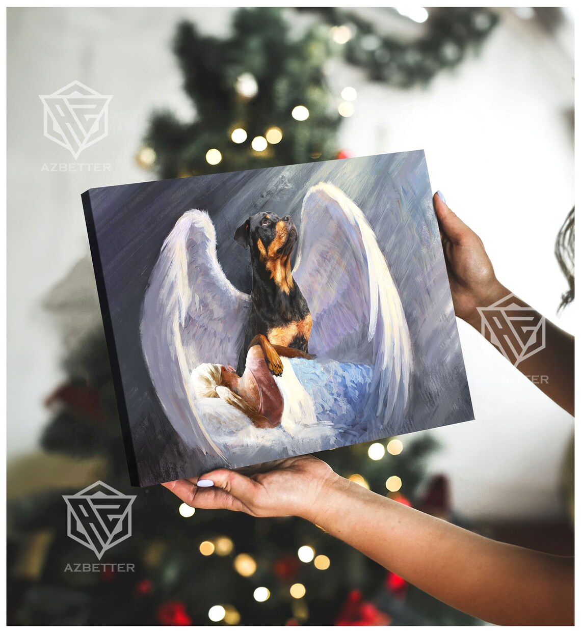 Rottweiler Guardian Angel Dog Watching Over Sleeping Girl Poster - Image 5