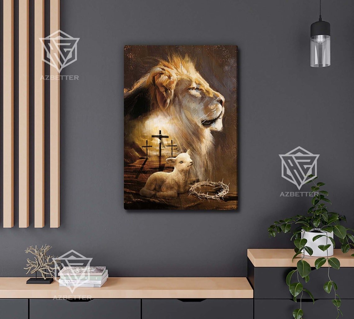 Lion Of Judad Art Lamb Of God Painting Jesus Wall Art Religious Home Decor King Of Kings Christian Family Christmas Gift - Image 5