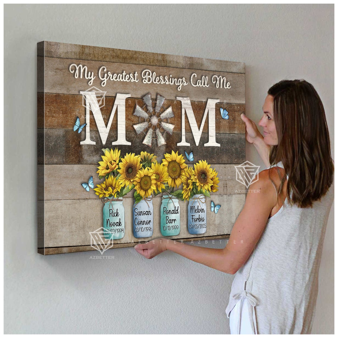 My Greatest Blessings Call Me Mom Sunflower Mason Jars Poster - Image 4