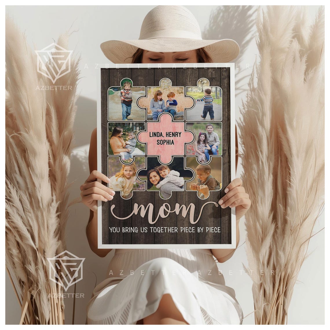 You Bring Us Together Piece By Piece Mom Puzzle Collage Gift Poster - Image 2