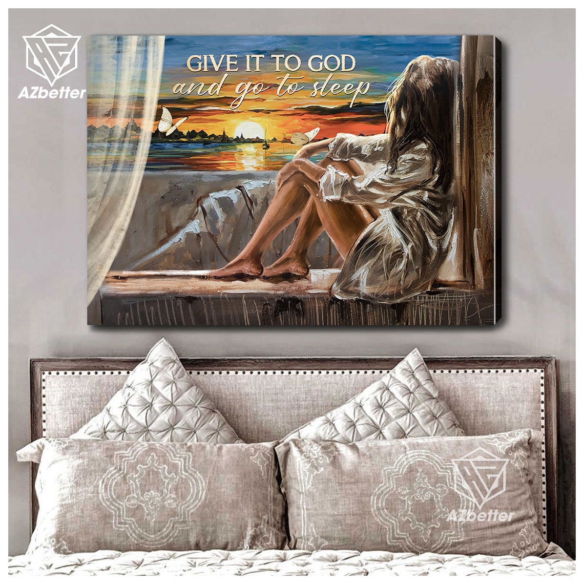 Give It To God And Go To Sleep Sunset Window Girl Canvas Poster - Image 4