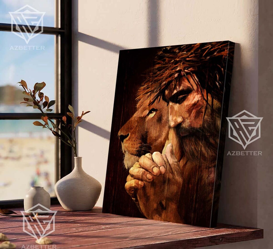 Praying Jesus And Lion Of Judah Crown Of Thorns Faith Poster - Image 5