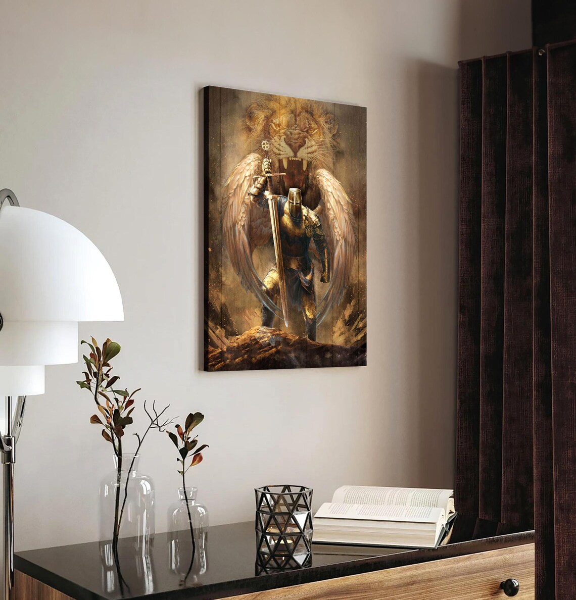 Armor Of God Prints Knight With Sword And Lion Wall Art Warrior Angel Wings Christian Home Decor Warrior Of God Lion Of Judah - Image 4