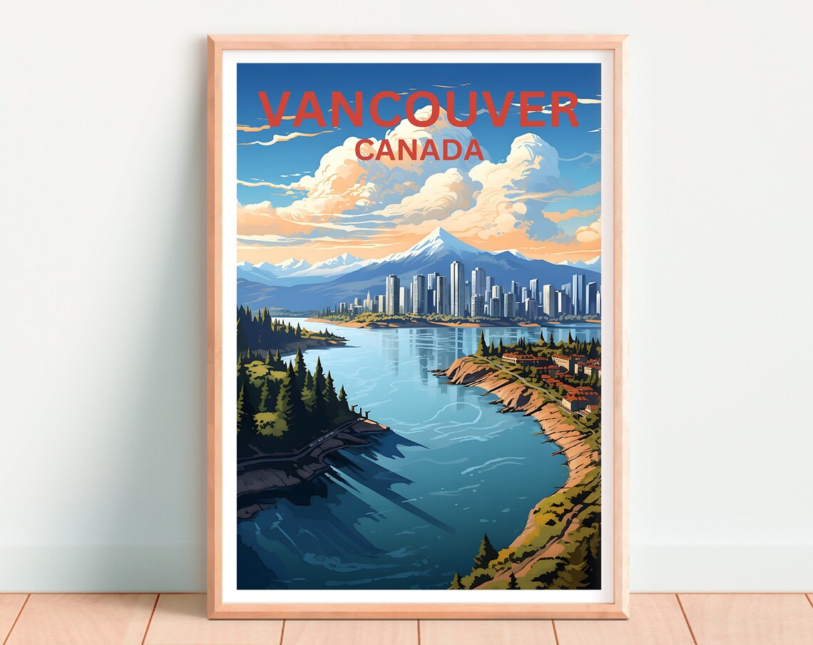 Vancouver Canada City Skyline Snowy Mountain Harbor View Travel Poster - Image 4