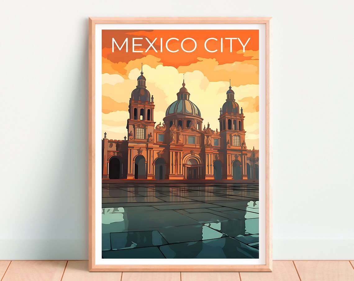 Mexico City Metropolitan Cathedral Fiery Sunset Travel Poster - Image 4