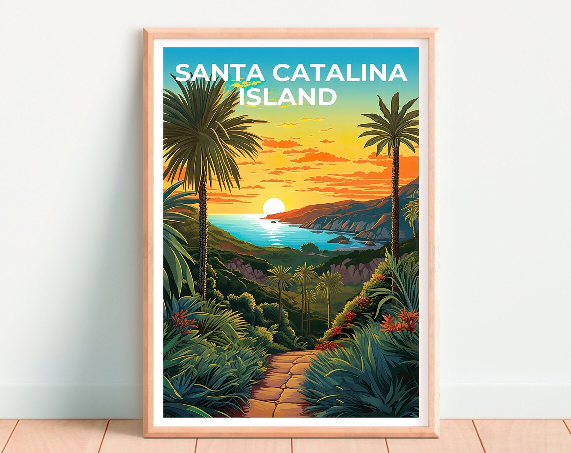 Santa Catalina Island California Palm Trail Sunset Cove Travel Poster - Image 4