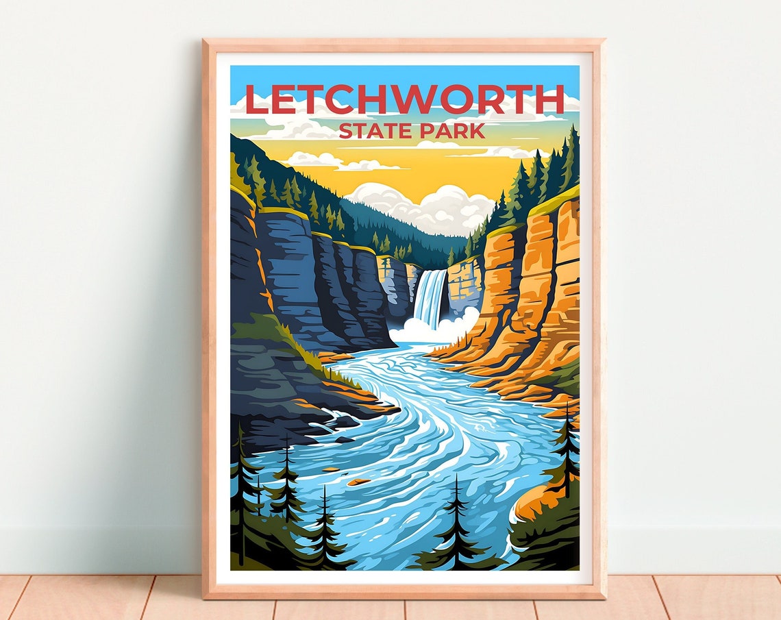 Letchworth State Park Waterfall Gorge Rushing River View Travel Poster - Image 4