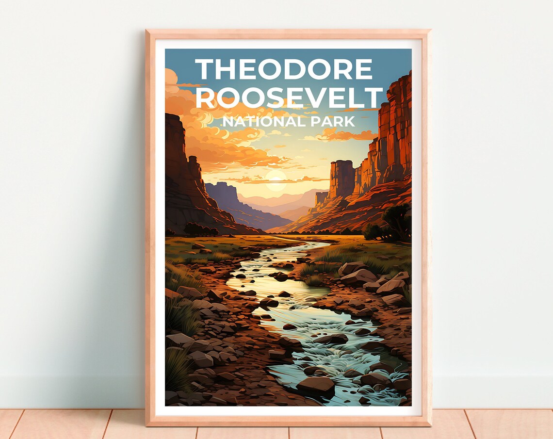 Theodore Roosevelt National Park Badlands River Sunset Travel Poster - Image 4