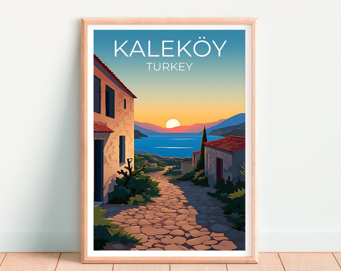 Kalekoy Turkey Stone Village Lane Sunset Sea Harbor View Poster - Image 4
