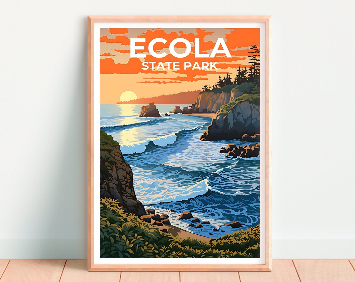 Ecola State Park Oregon Coast Sunset Waves Sea Stacks Poster - Image 4