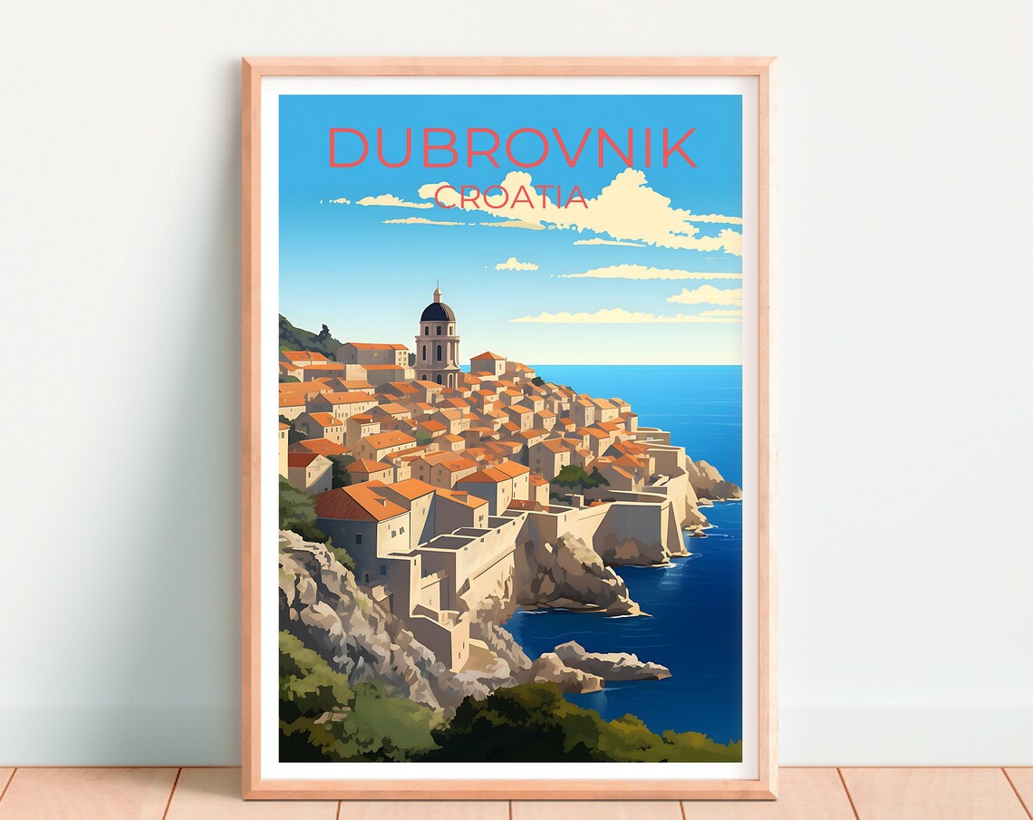 Dubrovnik Croatia Old Town Walls Adriatic Seaside View Travel Poster - Image 4