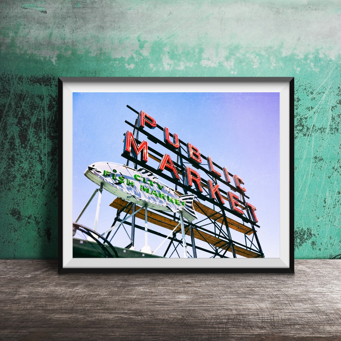 Seattle Pike Place Public Market Neon Sign Photography Poster