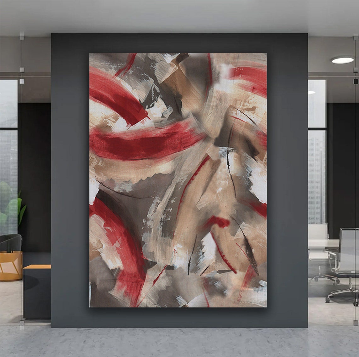 Dark Red Brown Grey Abstract Brushstroke Swirl Modern Art Poster - Image 5