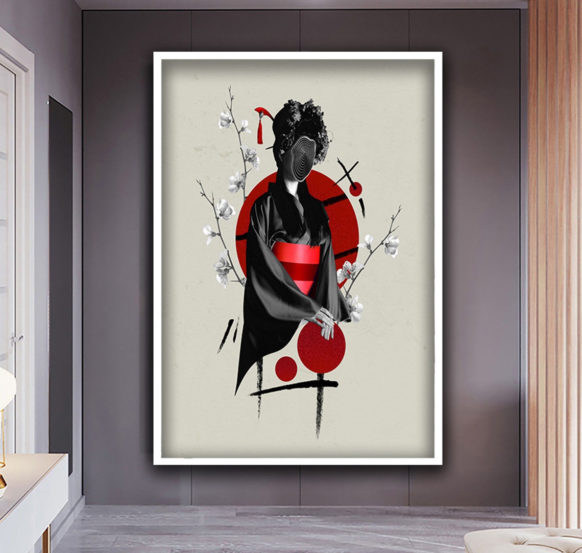 Japanese Woman Print Geisha Wall Art Faceless Japan Woman Wall Decor Japanese Style Painting Ethnic Woman Art Woman Art - Image 3
