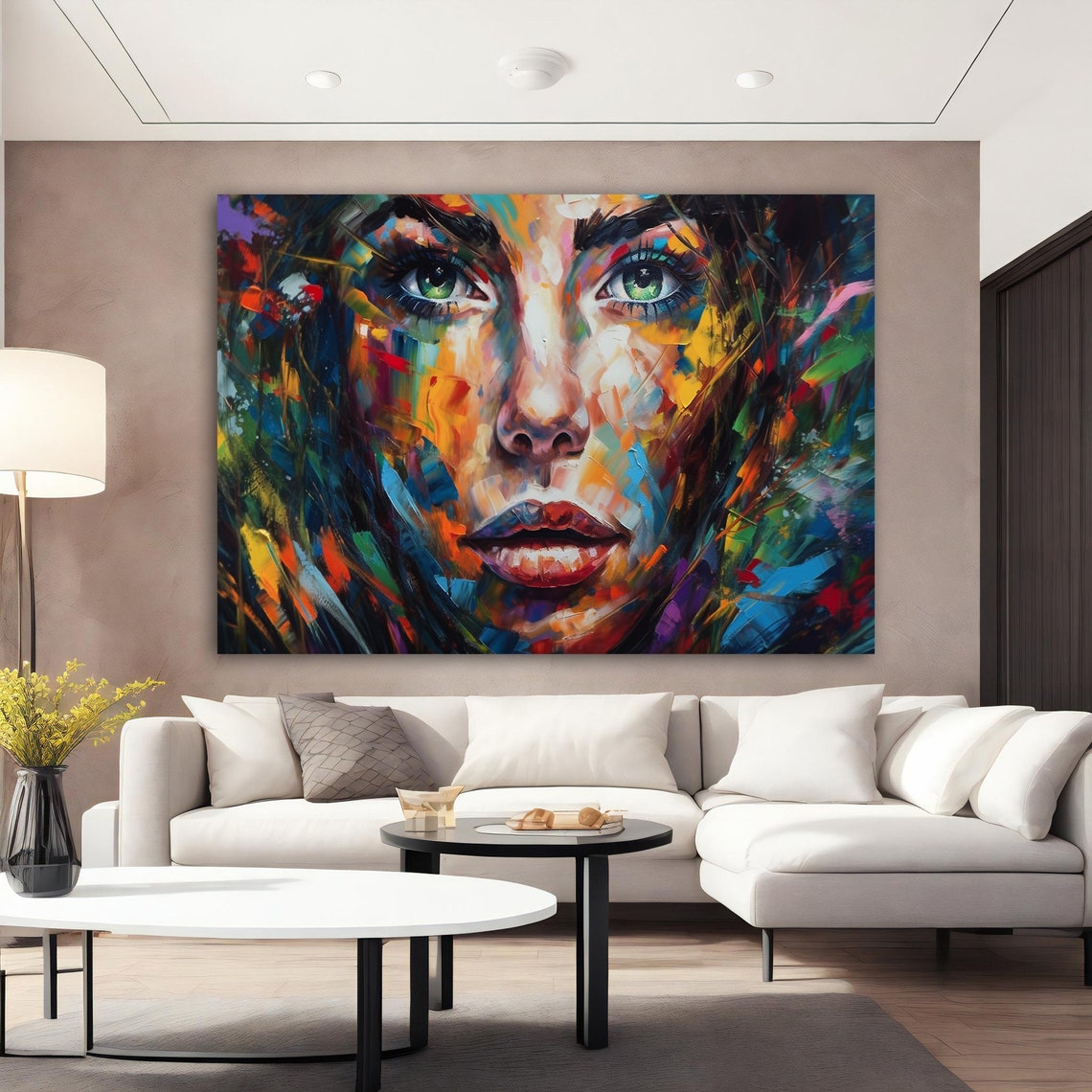 Colorful Woman Portrait Painting Modern Woman Home Decor Woman Face Art Girl Poster Colorful Woman Wall Art
