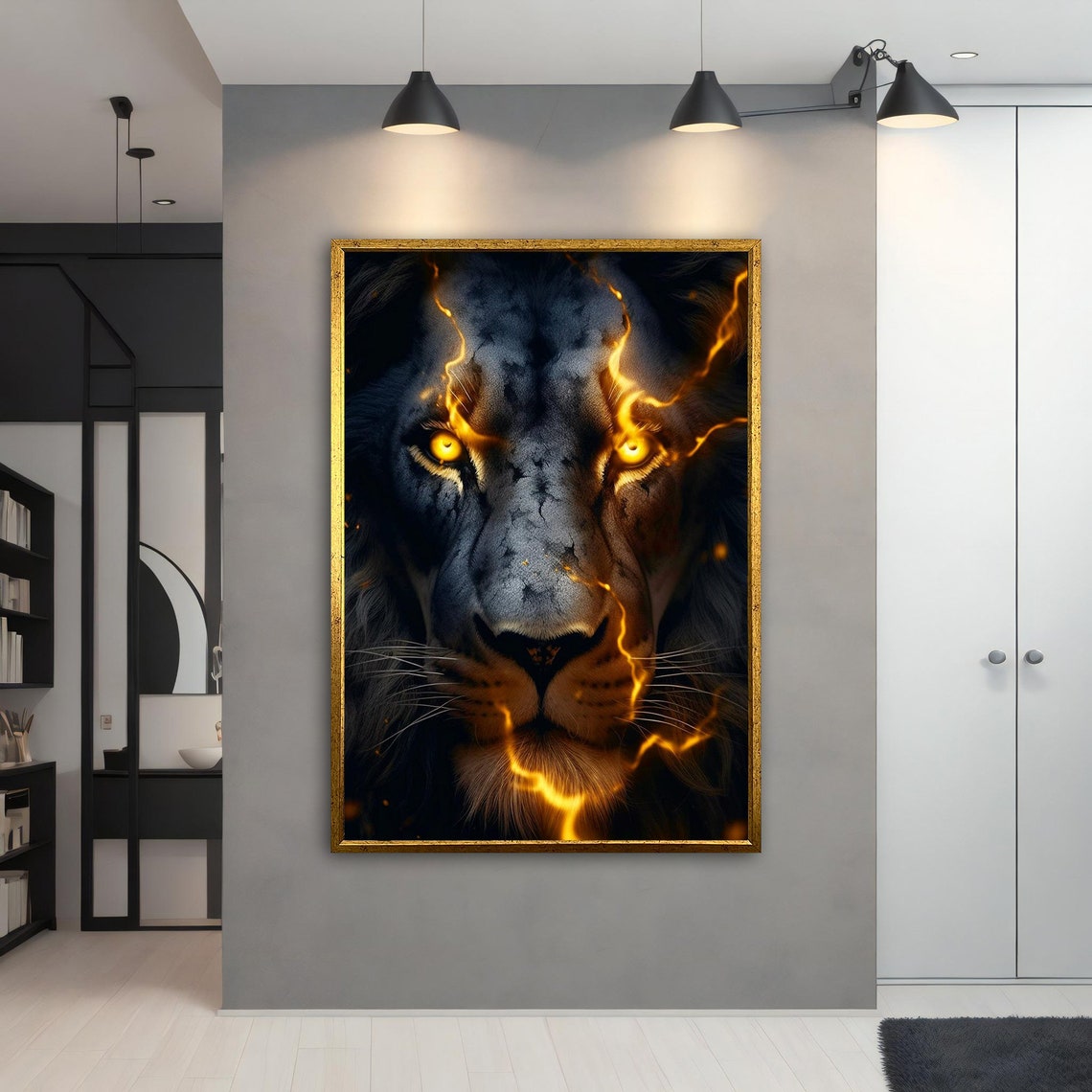 Black Lion Painting Black Lion Poster Black Lion Art Gold Eyes Lion Art Lion Wall Art Golden Light Painting Animal Wall Decor - Image 4