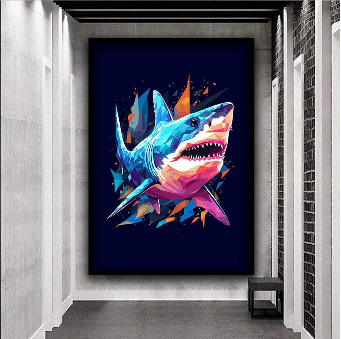 Colorful Geometric Shark Portrait Low Poly Sea Life Art Poster - Image 4