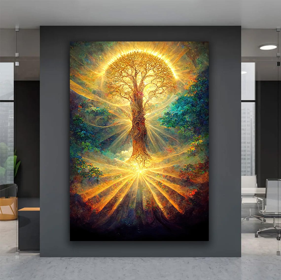 Golden Tree of Life Radiant Sunburst Fantasy Spiritual Wall Art Poster - Image 5