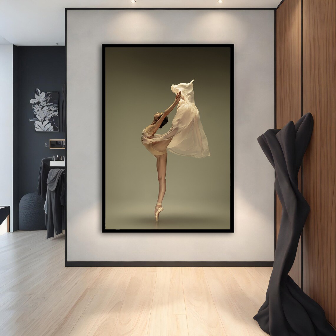 Elegant Ballerina Pointe Pose Flowing Silk Dress Studio Portrait Poster - Image 3