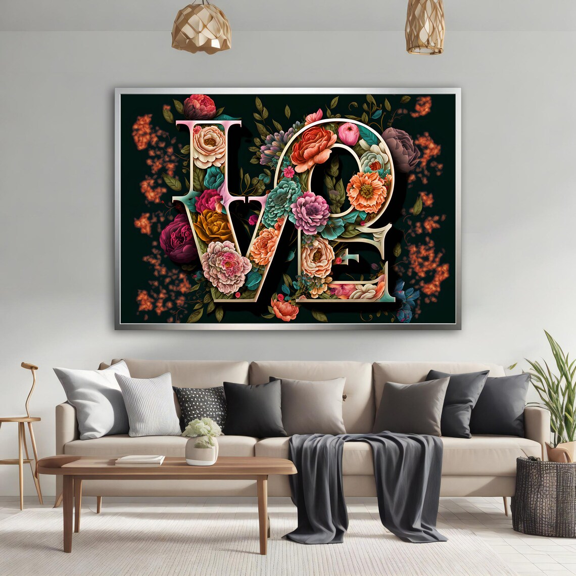 Floral Love Lettering Colorful Flowers Typography Wall Art Poster - Image 4