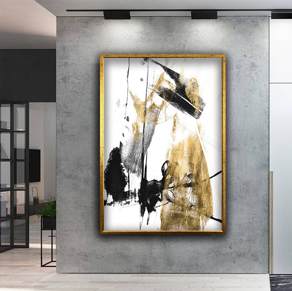 Black Gold Abstract Brushstrokes White Minimal Luxury Art Poster - Image 3